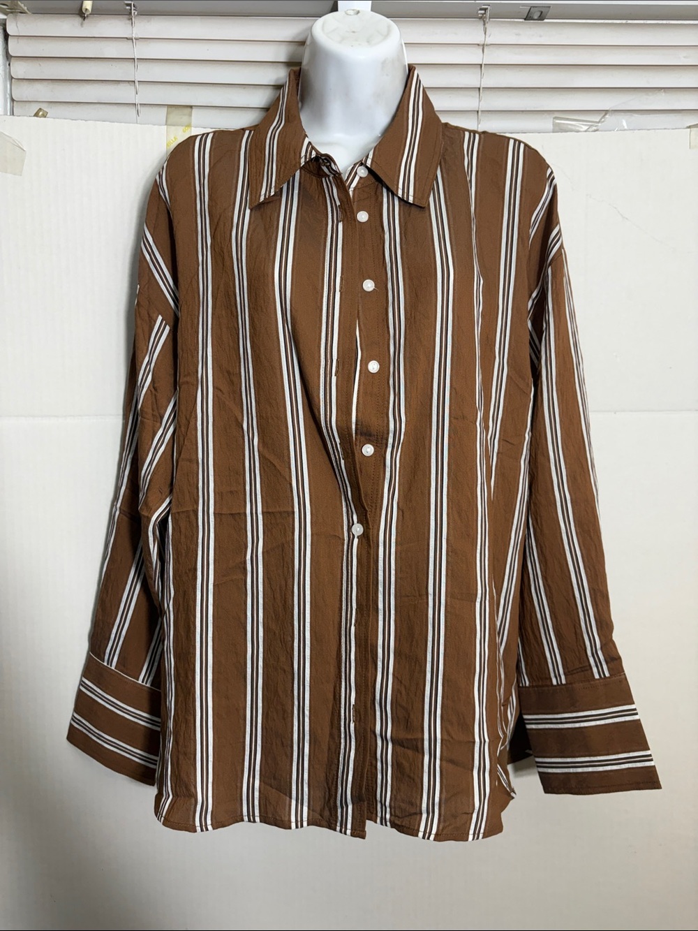 Mango Brown Striped Button-Up Shirt